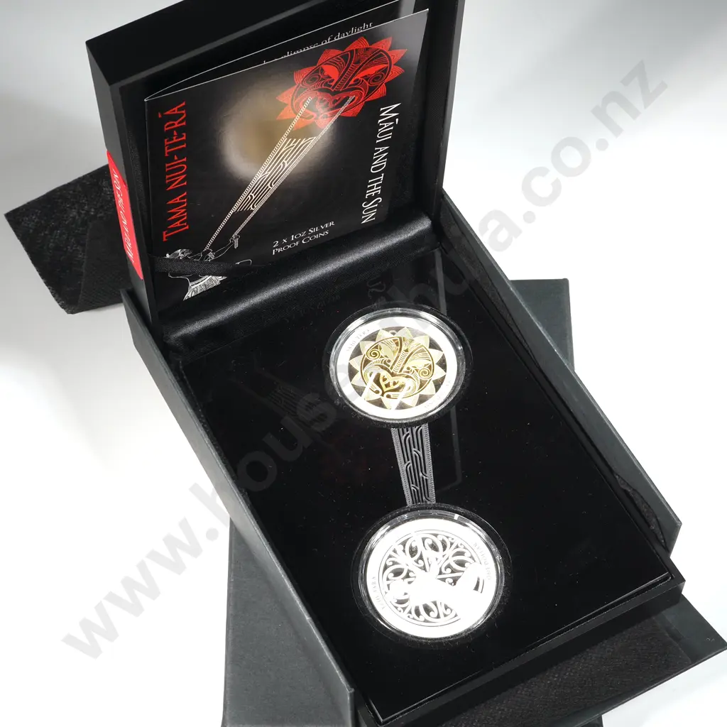 2018 New Zealand Two One Ounce Silver Proof Coin Set - Maui & The Sun  Image 1++
