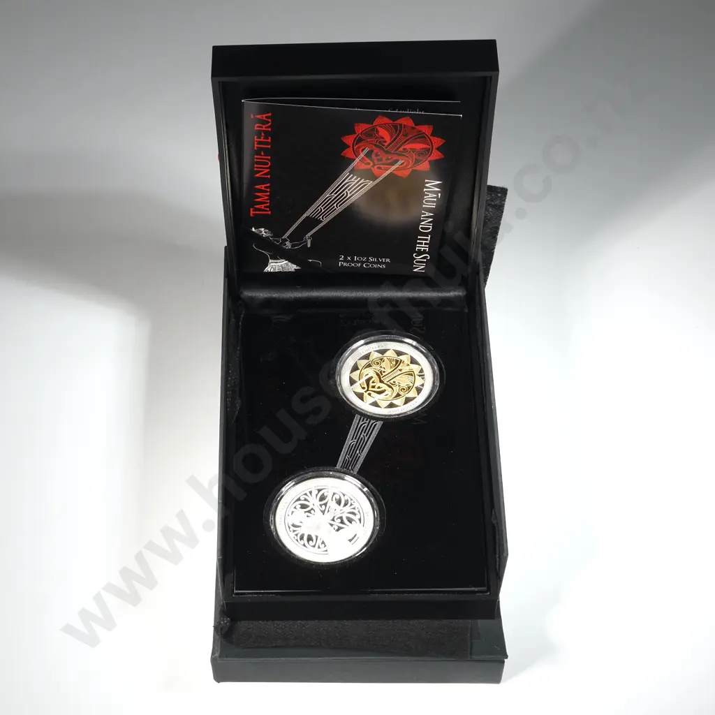 2018 New Zealand Two One Ounce Silver Proof Coin Set - Maui & The Sun  Image 1++