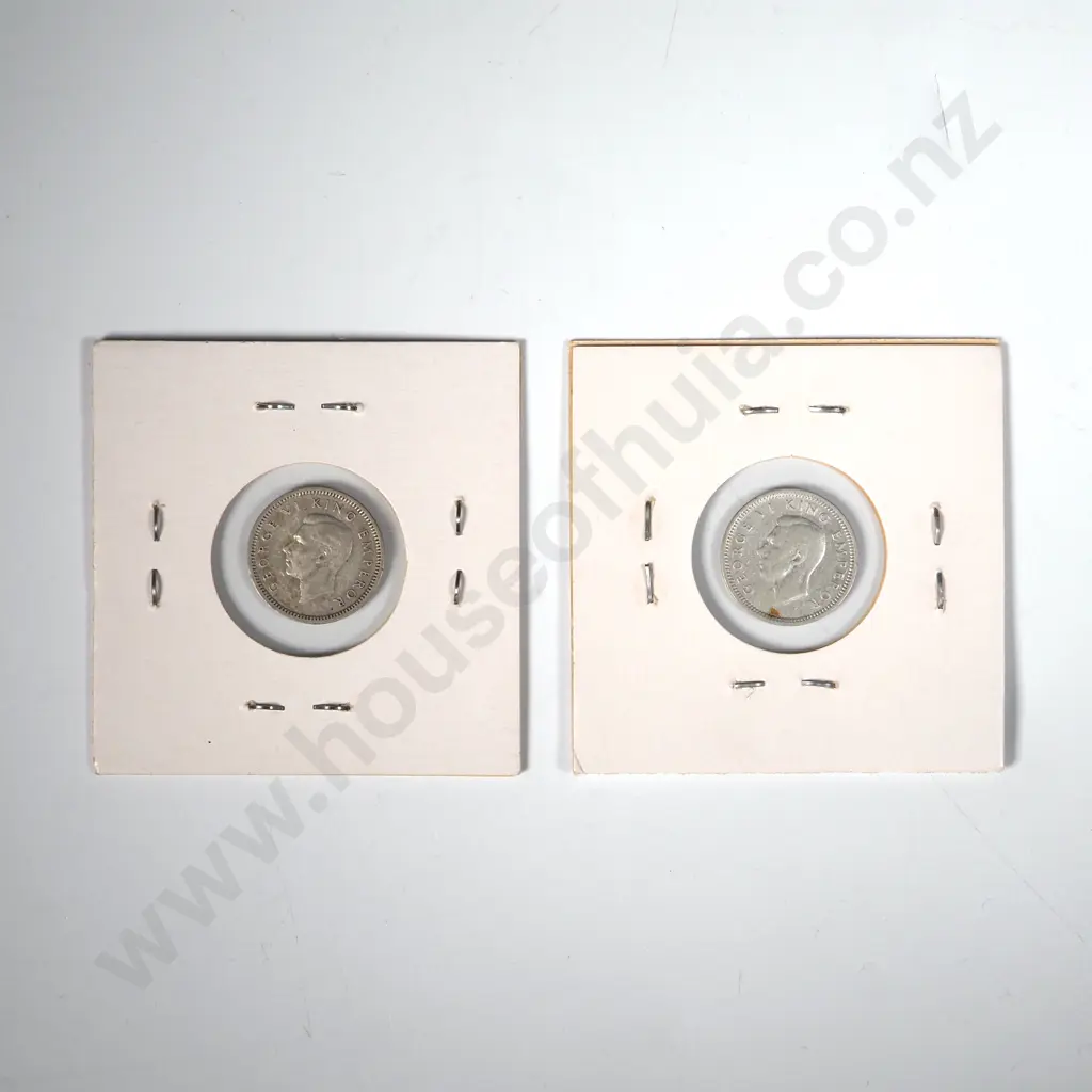 Two 1942 New Zealand Carded Threepences  Image 1++