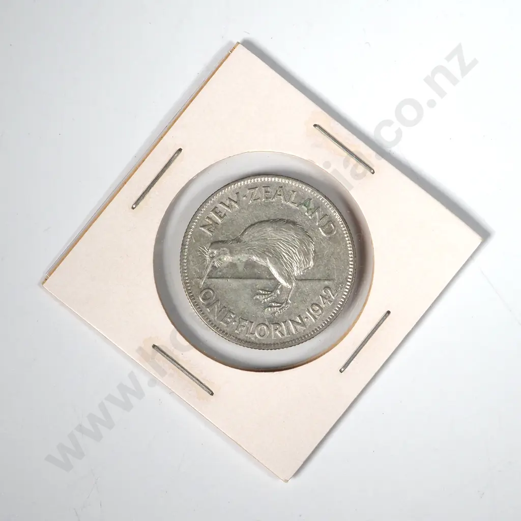 1942 New Zealand Carded Florin Image 1++