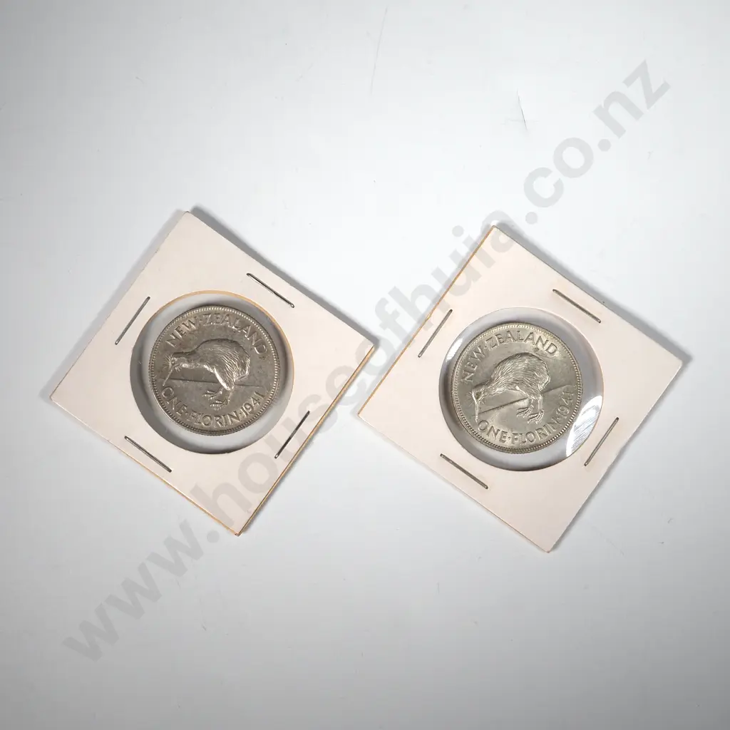 Two 1941 New Zealand Carded Florins Image 1++