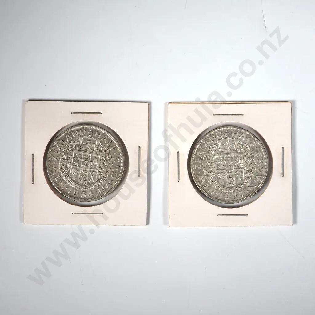 1934 & 1937 New Zealand Carded Half Crowns  Image 1++