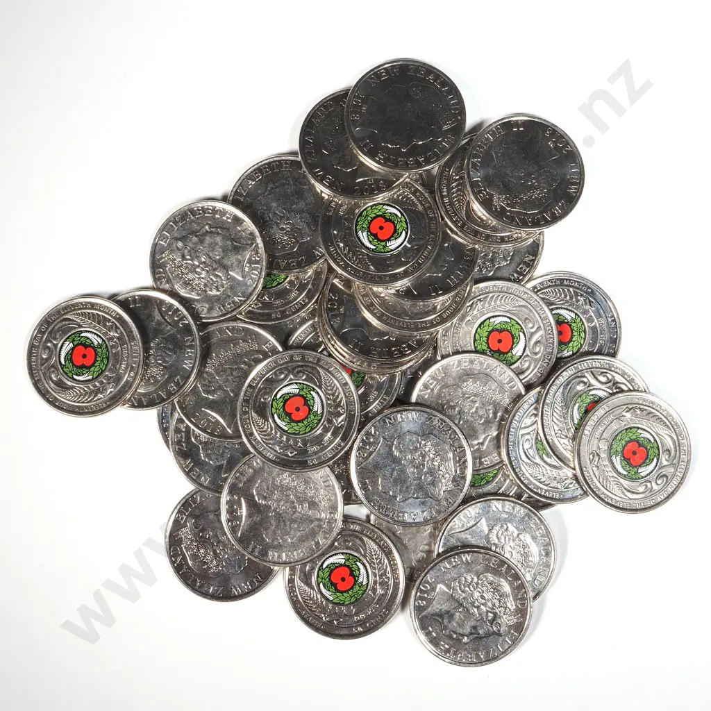 40 Loose 2018 New Zealand Fifty Cent Armistice Coins Image 1++