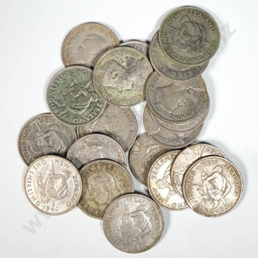 97.37 Grams of 50% Silver New Zealand Shillings Image 1++