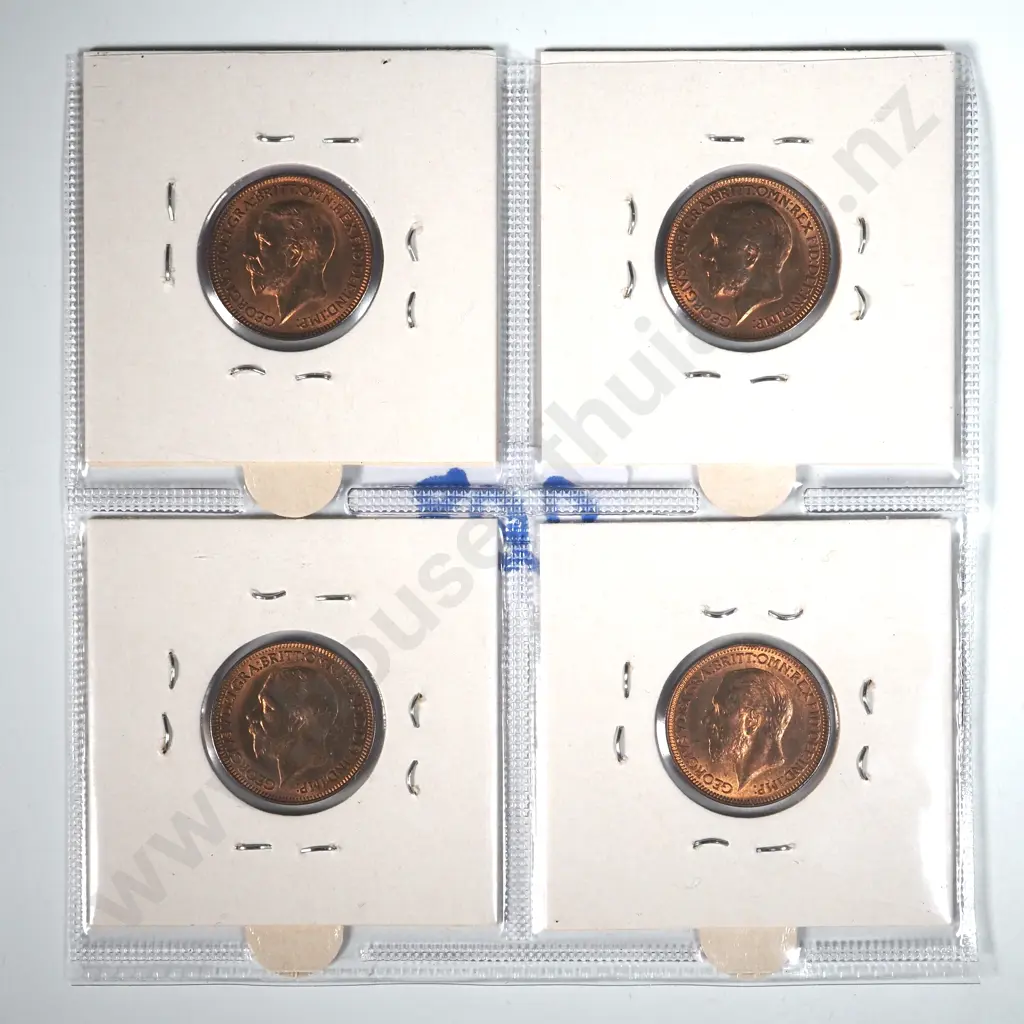 Four United Kingdom 1935 Farthings - Red Choice UNC - Scarce Date  Image 1++