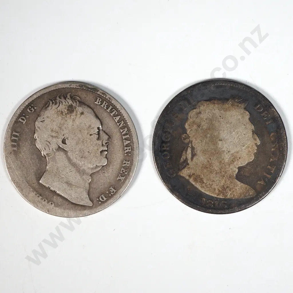 1816 & 1837 United Kingdom Half Crown Coins - Worn  Image 1++