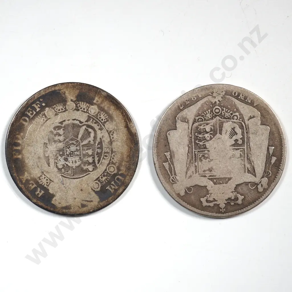 1816 & 1837 United Kingdom Half Crown Coins - Worn  Image 1++