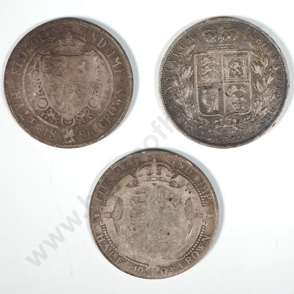 Three Victorian Silver Half Crown Coins - Worn  Image 1++
