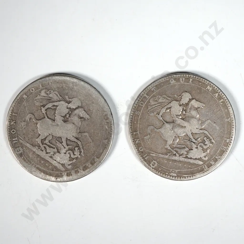 Two 1820 United Kingdom Crowns - Both Worn  Image 1++