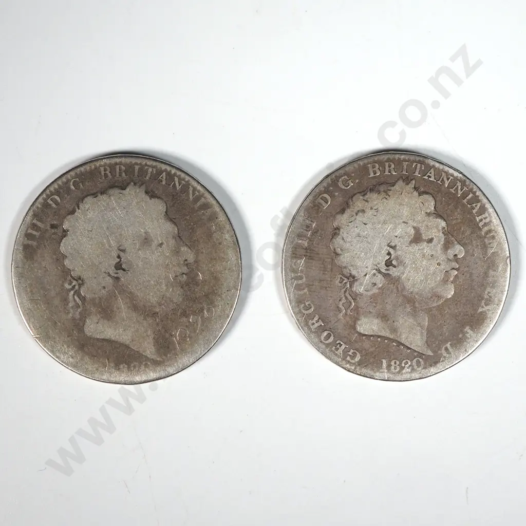 Two 1820 United Kingdom Crowns - Both Worn  Image 1++