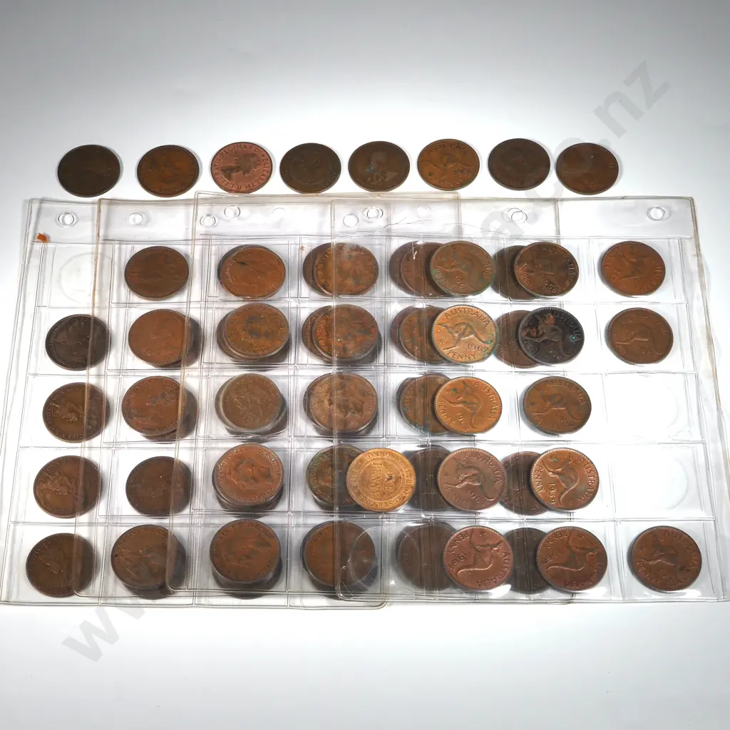 Complete Set of Australian Pennies Excluding 1930, 73 coins, Average to Extremely Fine Condition Image 1++