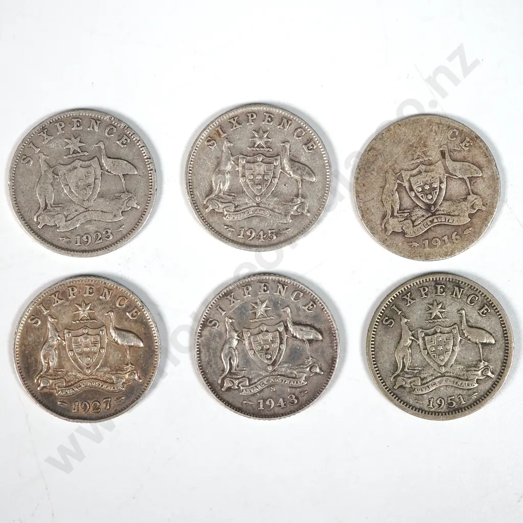 Six Australian Sixpence Coins Image 1++