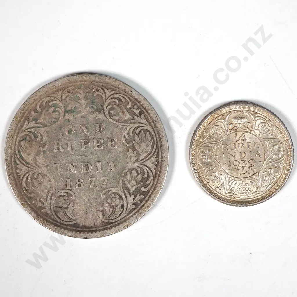 1877 India One Rupee & 1939 Quarter Rupee  Image 1++