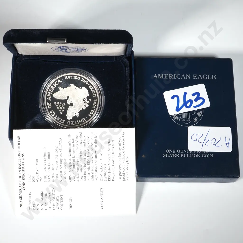 2003 United States of America Cased Proof One Ounce Pure Silver Eagle  Image 1++