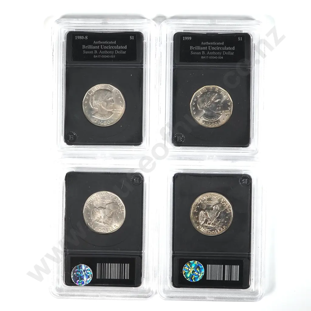 Four Slabbed Susan B Anthony Dollar Coins - 1979/80-s/81/99 Image 1++