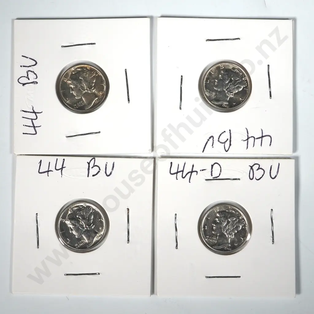 Four 1944 United States of America BU Mercury Dimes Image 1++