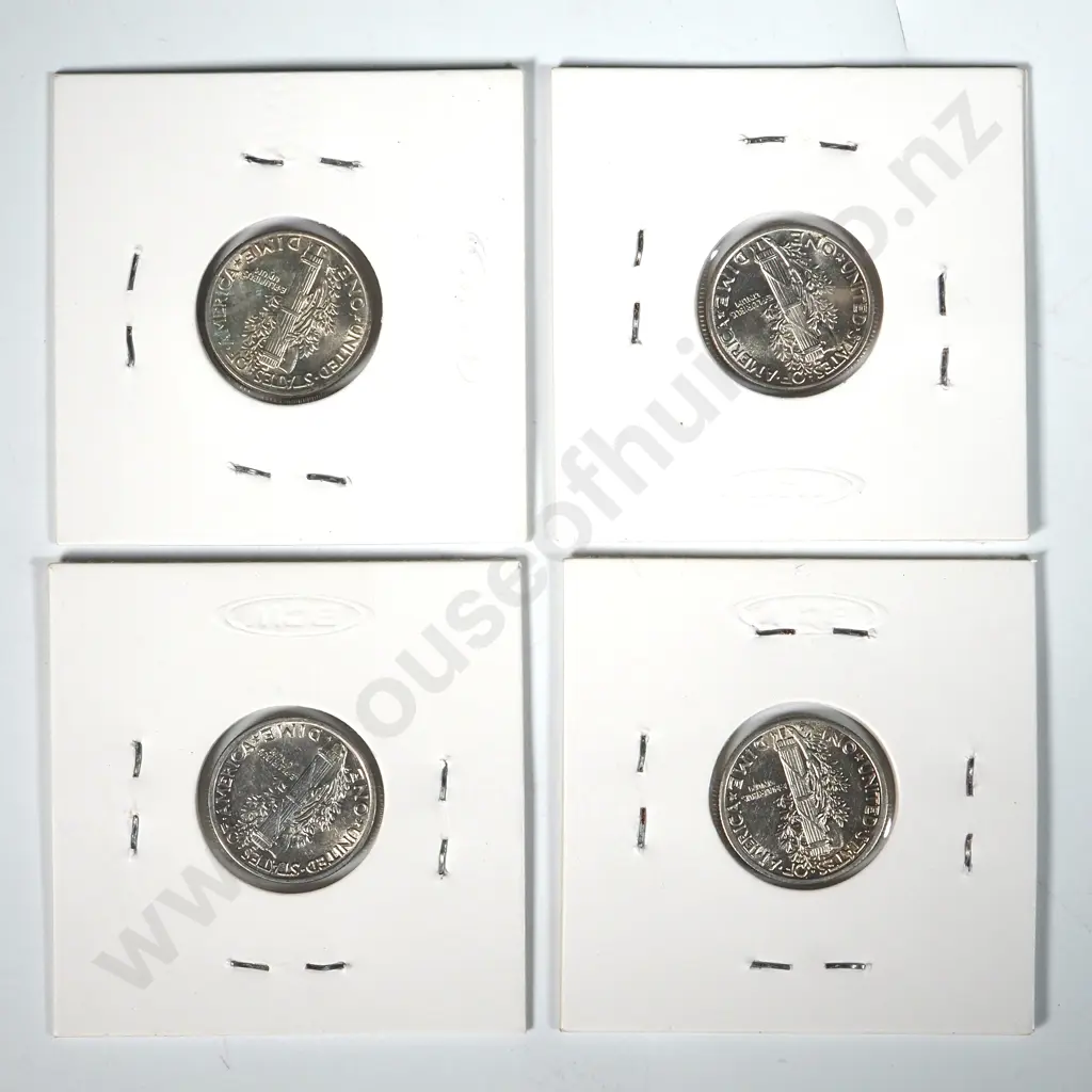 Four 1944 United States of America BU Mercury Dimes Image 1++