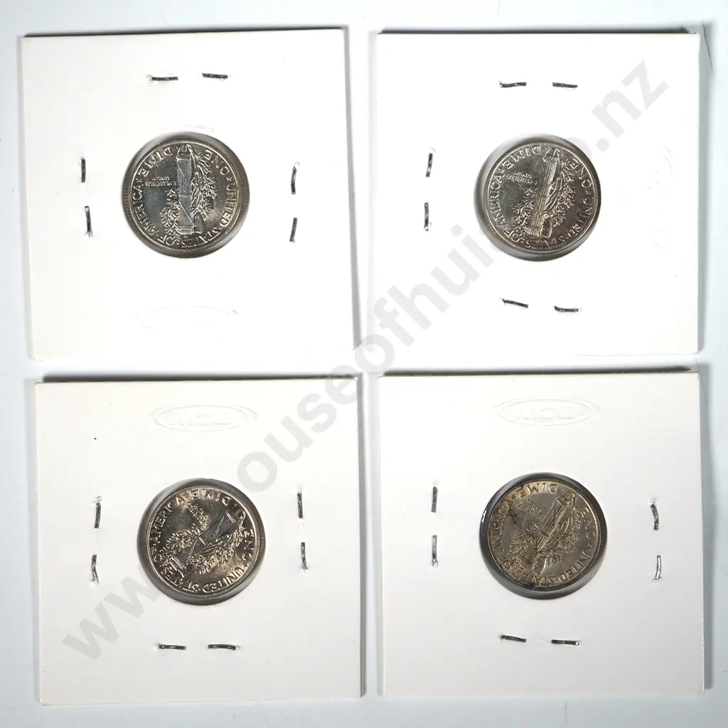 Four 1944 United States of America BU Mercury Dimes Image 1++