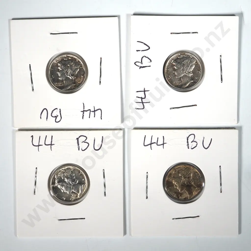 Four 1944 United States of America BU Mercury Dimes Image 1++