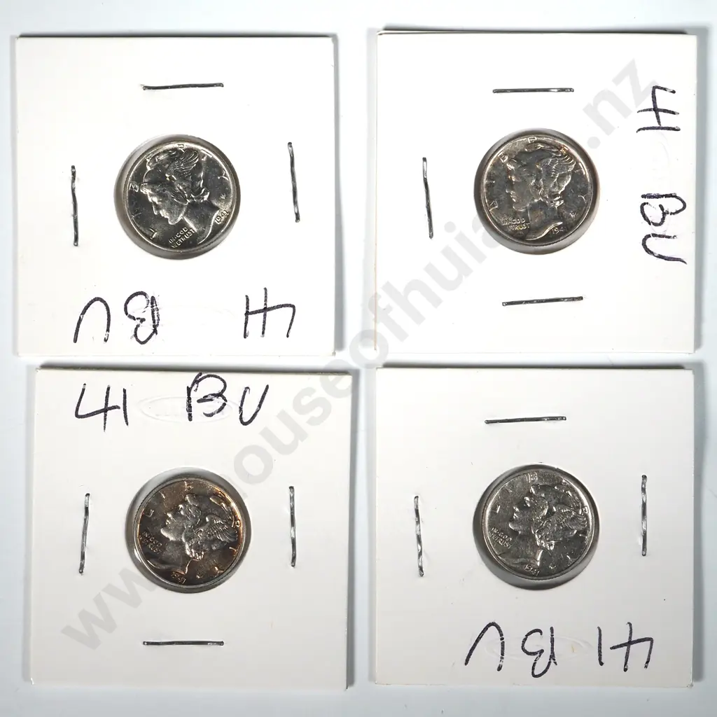 Four 1941 United States of America BU Mercury Dimes Image 1++
