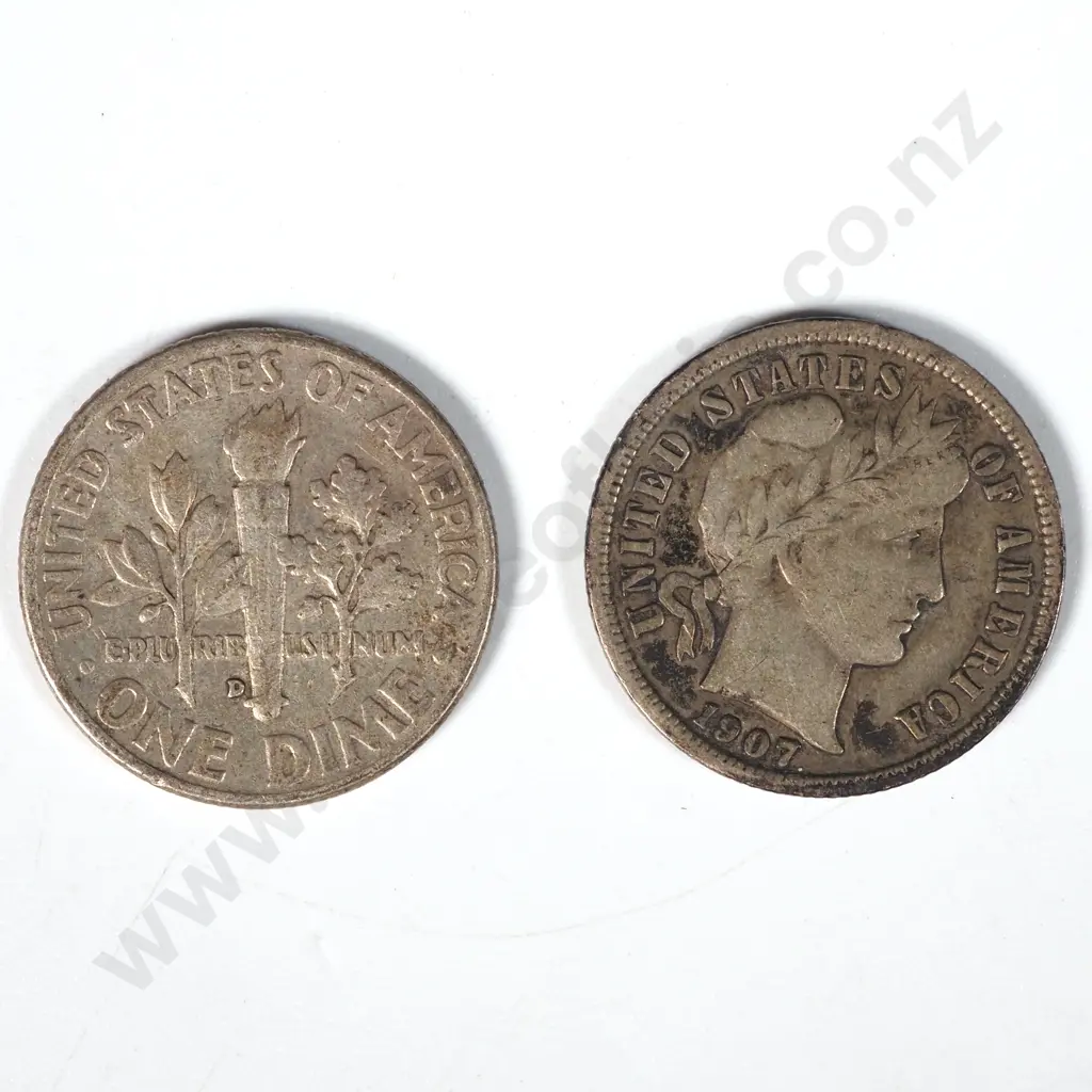 1907 S Barber Dime & 1959 D Dime  Image 1++