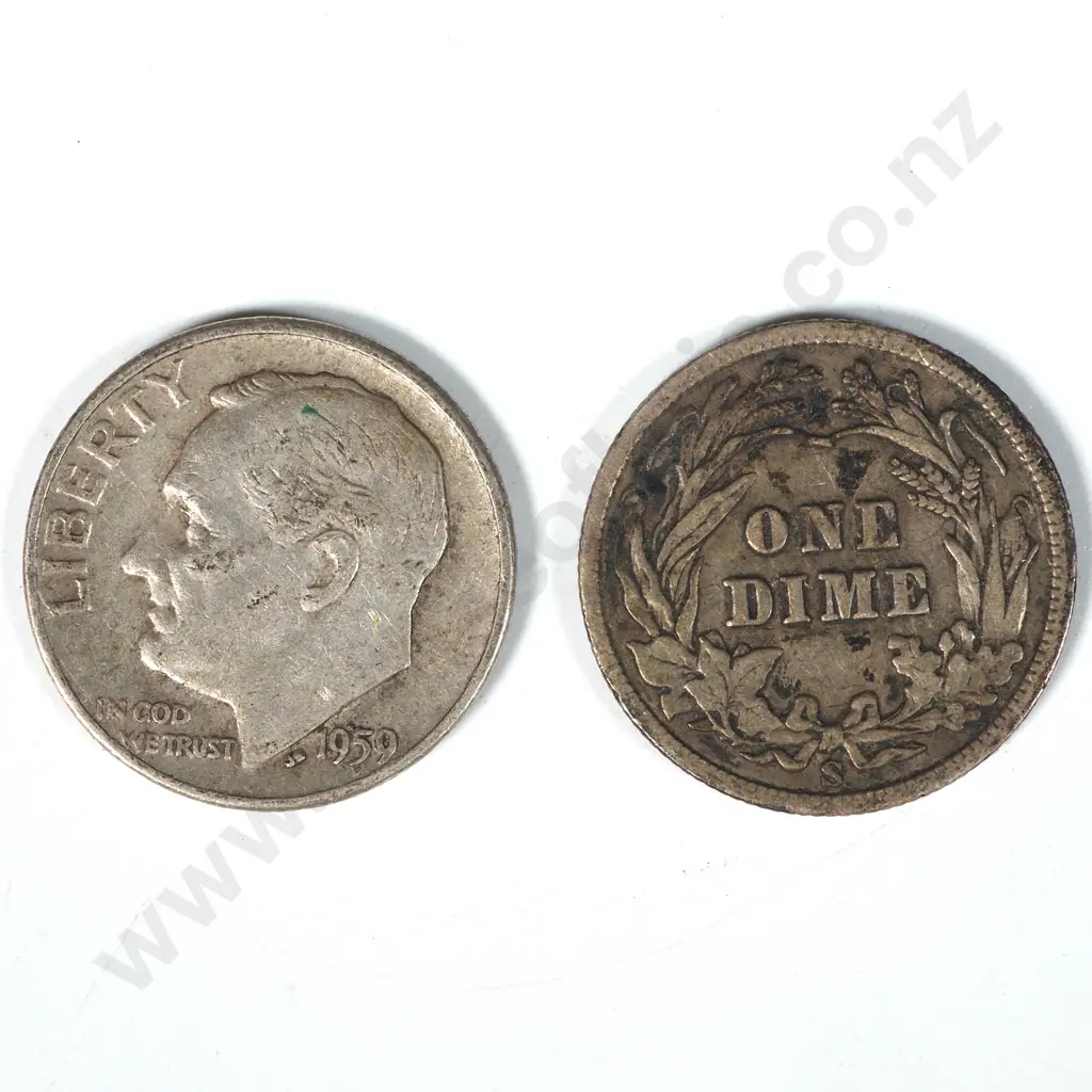 1907 S Barber Dime & 1959 D Dime  Image 1++