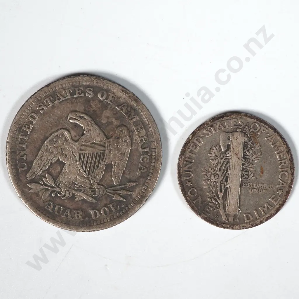 1856 United States of America Quarter Dollar & 1920 Liberty Dime  Image 1++