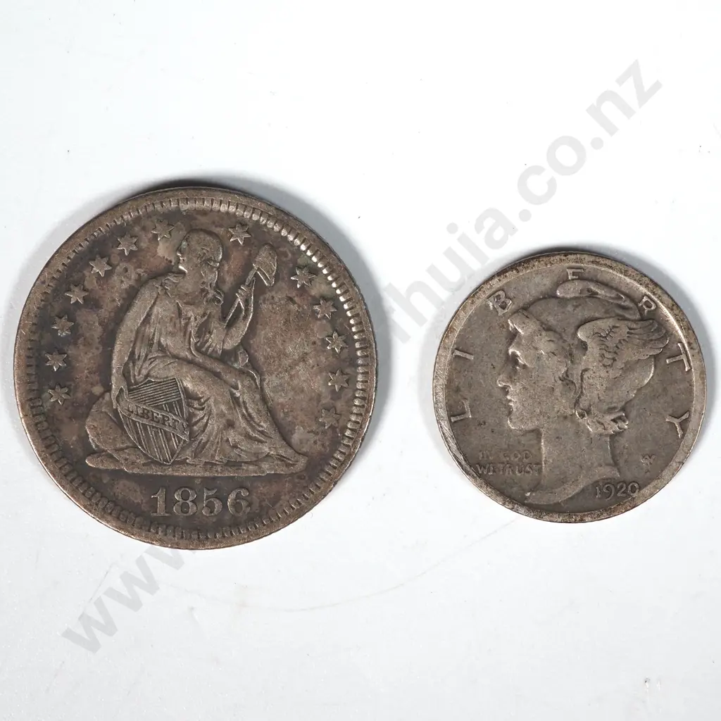 1856 United States of America Quarter Dollar & 1920 Liberty Dime  Image 1++