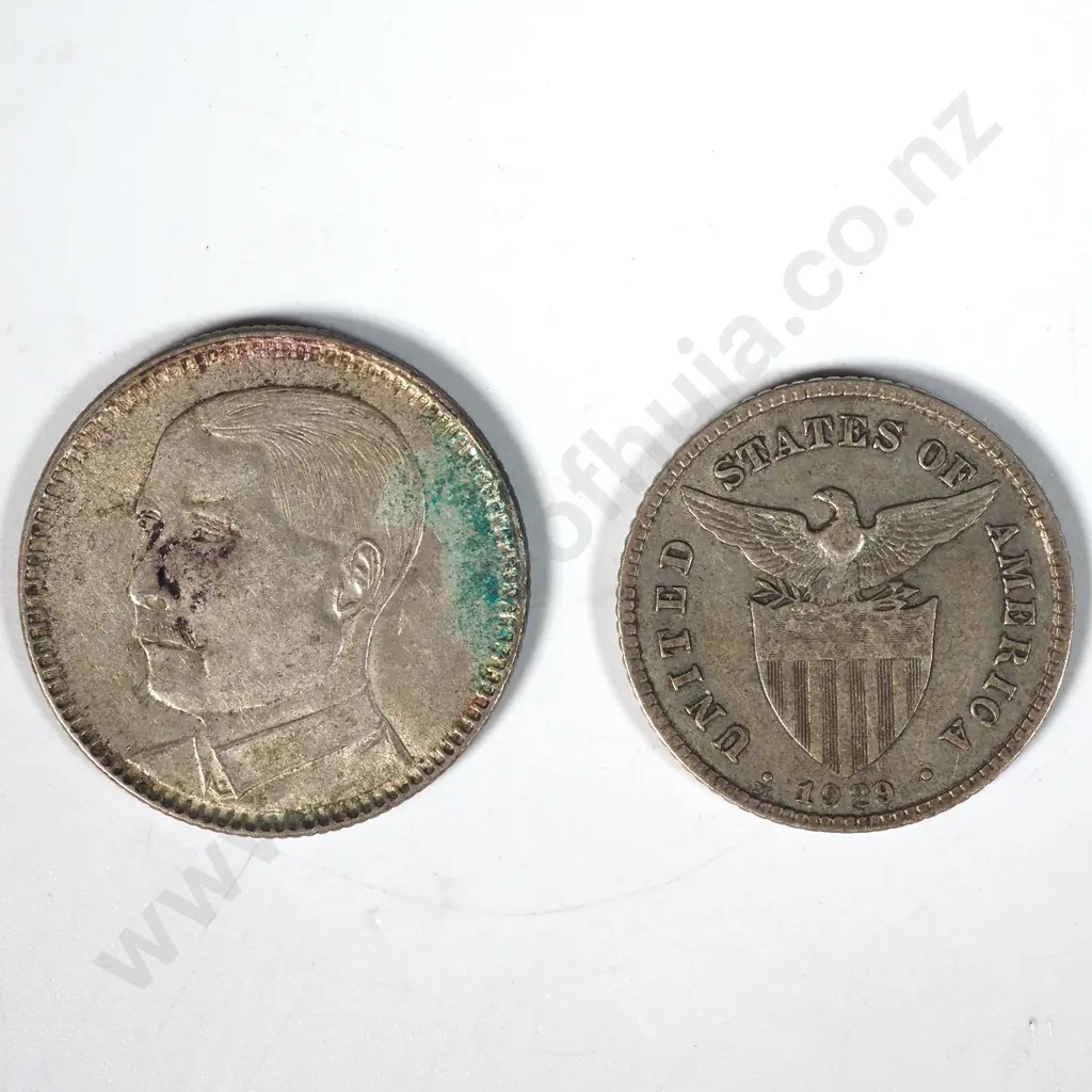 1929 China Two Jiao & 1929 United States of America 20 Centavos, Phillipines  Image 1++