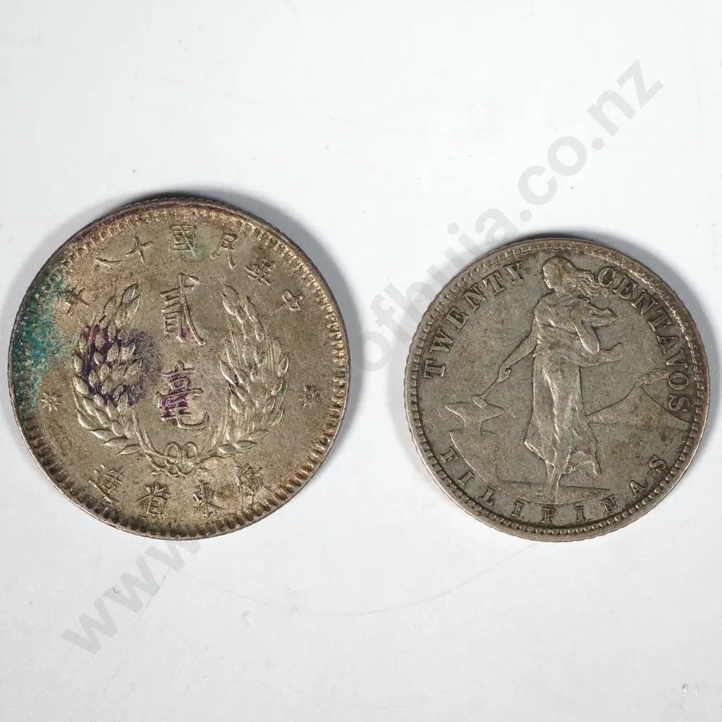 1929 China Two Jiao & 1929 United States of America 20 Centavos, Phillipines  Image 1++
