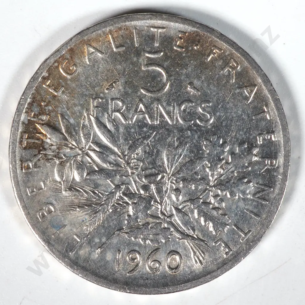 1960 France Five Francs - 90% SIlver Image 1++