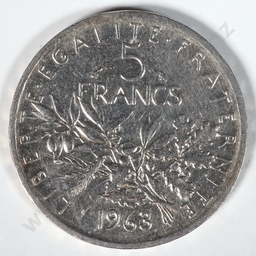 1963 France Five Francs - 90% SIlver Image 1++