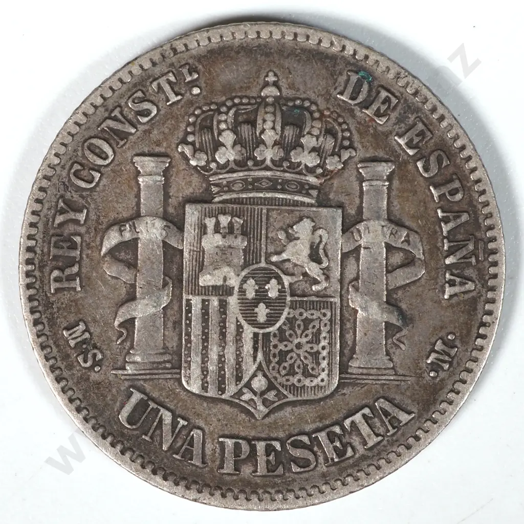 1885 (86) Spain Peseta Coin VF CV USD $125 Image 1++