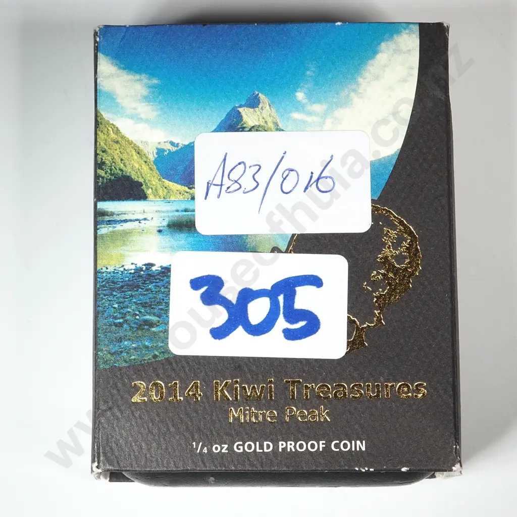 2014 Kiwi Treasures Mitre Peak Gold 1/4 Ounce Proof Coin  Image 1++