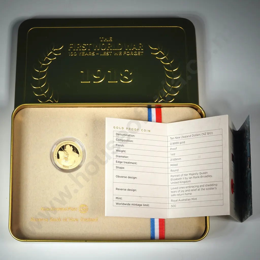 2018-1918 WW1 Back from the Brink Gold 1/4 Ounce Proof Coin  Image 1++