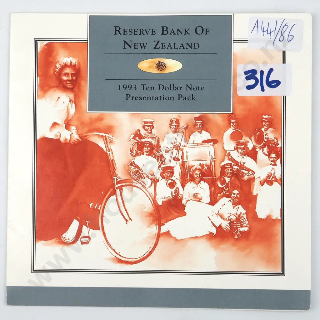 1993 New Zealand Uncut Pair of Ten Dollar Banknotes in Presentation Pack  Image 1++