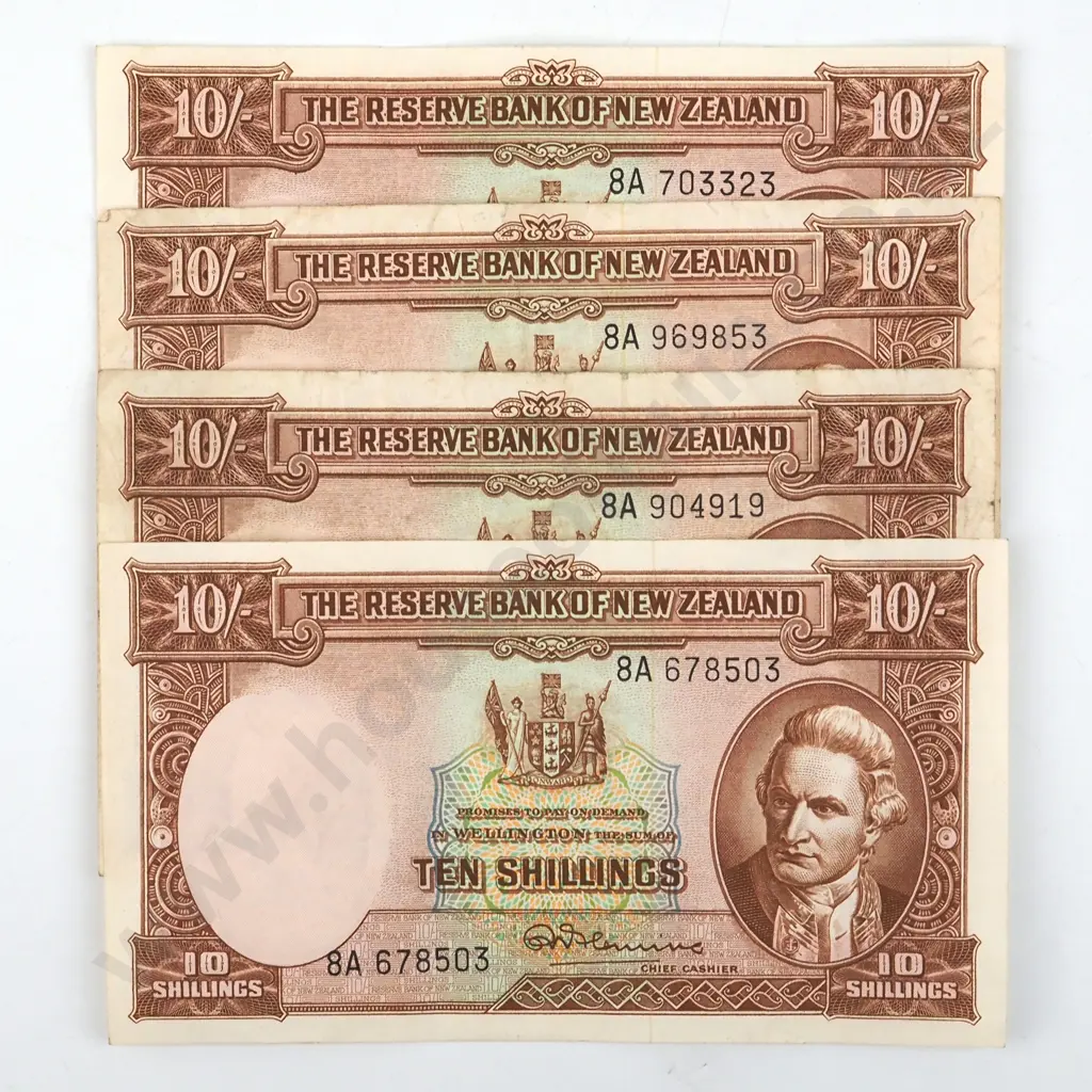 Four New Zealand Ten Shilling Banknotes  Image 1++