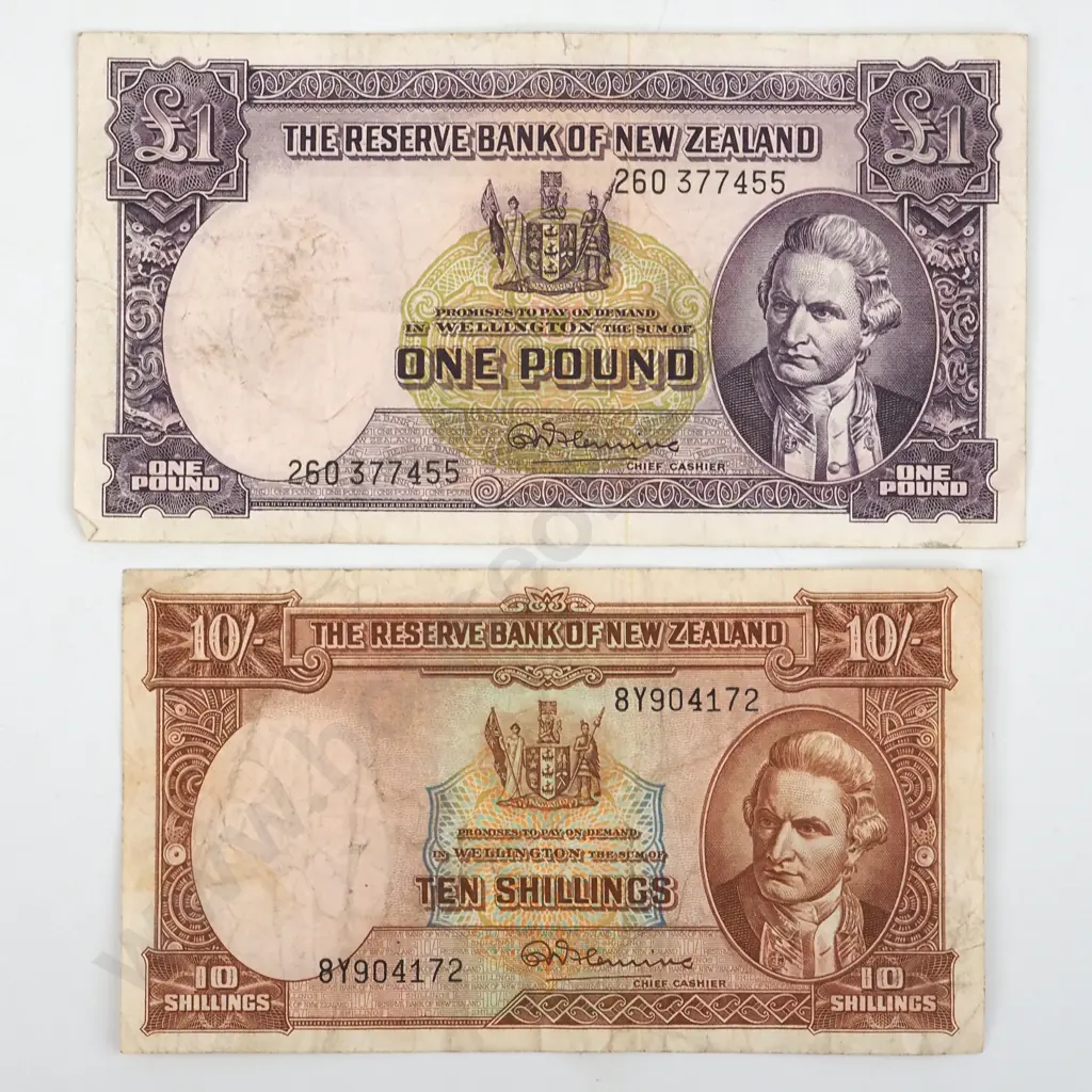 New Zealand 10 Shilling & One Pound Banknote  Image 1++