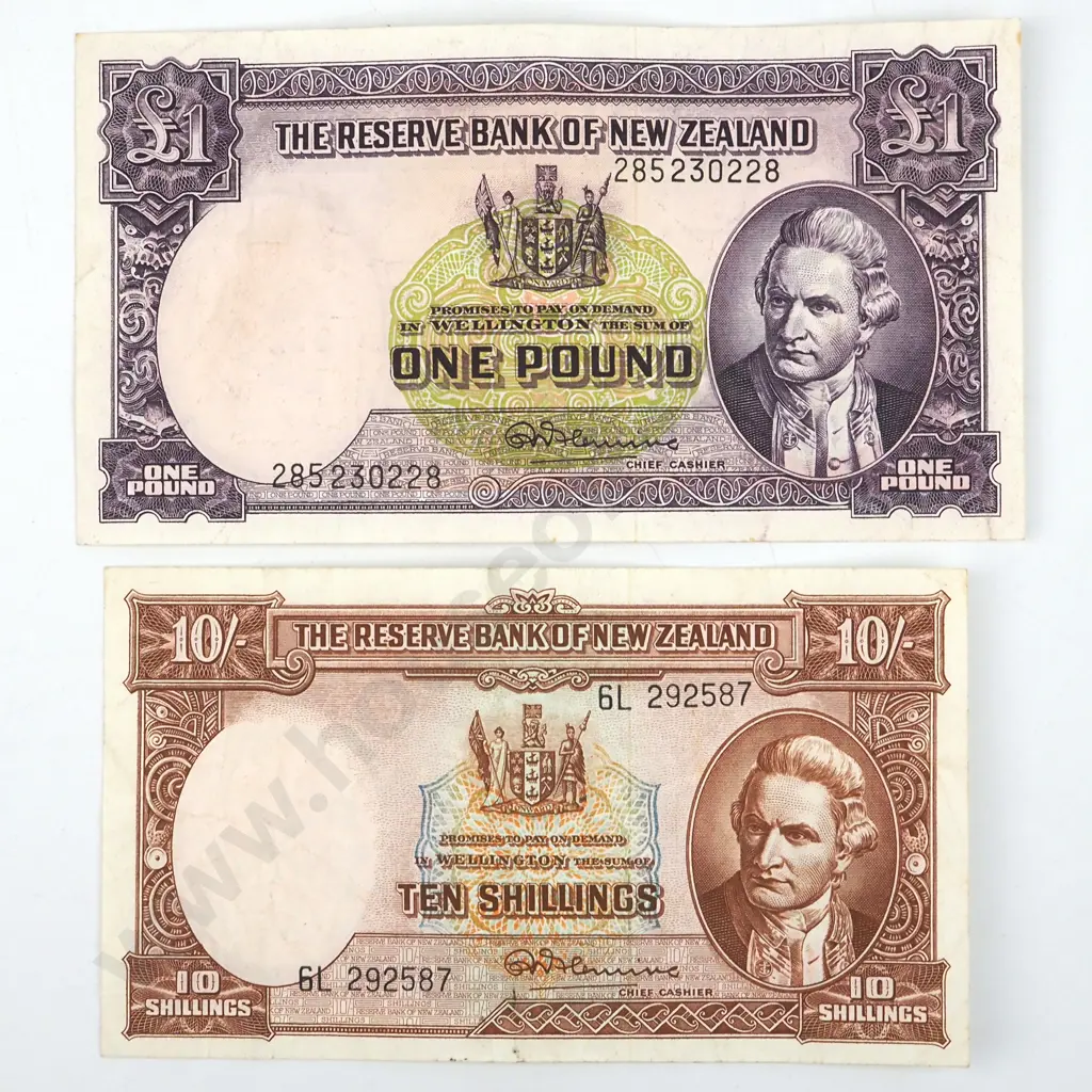 New Zealand Fleming Ten Shillings & One Pound Banknotes  Image 1++