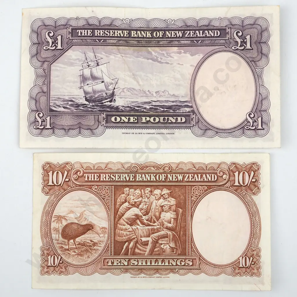 New Zealand Fleming Ten Shillings & One Pound Banknotes  Image 1++