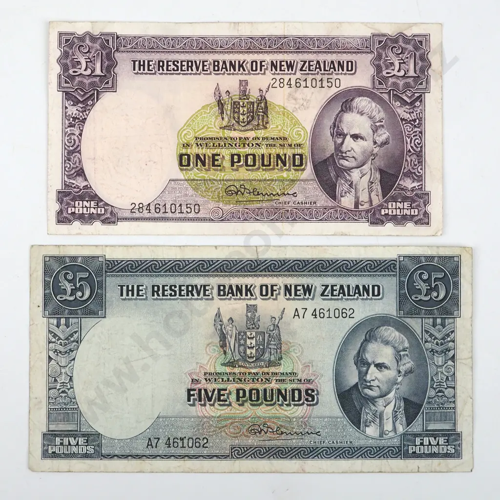New Zealand One & Five Pound Fleming Banknotes  Image 1++