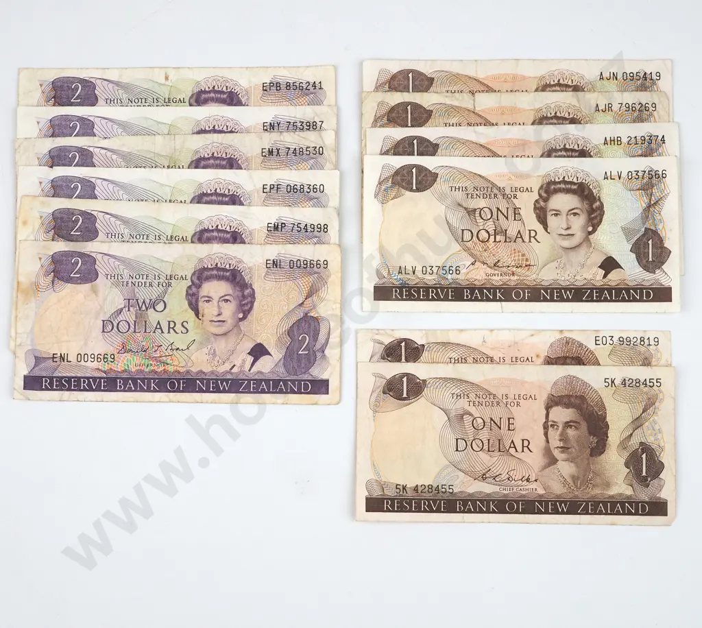 Six One Dollar & Six Two Dollar New Zealand Banknotes - Circulated  Image 1++