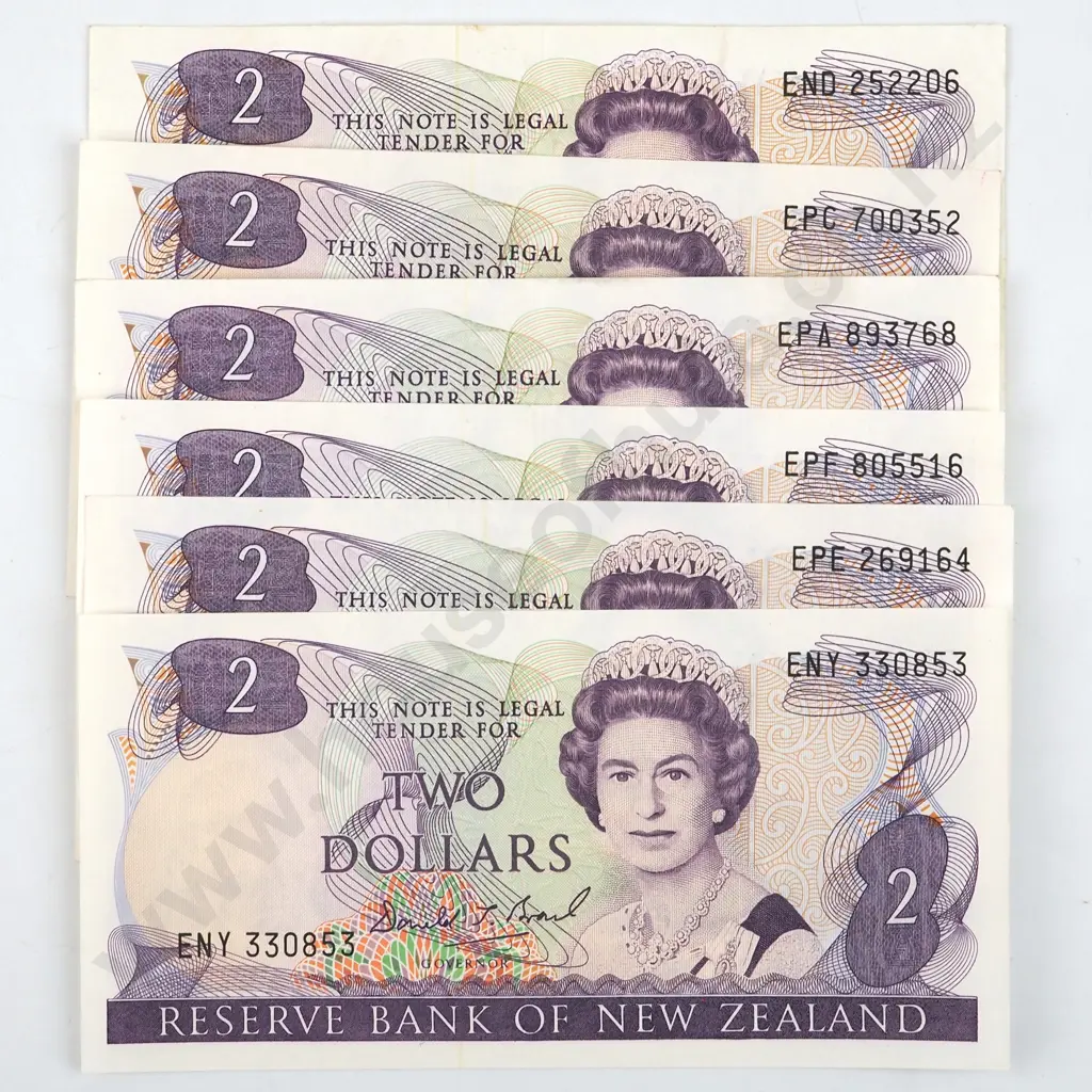 Six New Zealand Two Dollar Brash Banknotes - Better Grades  Image 1++