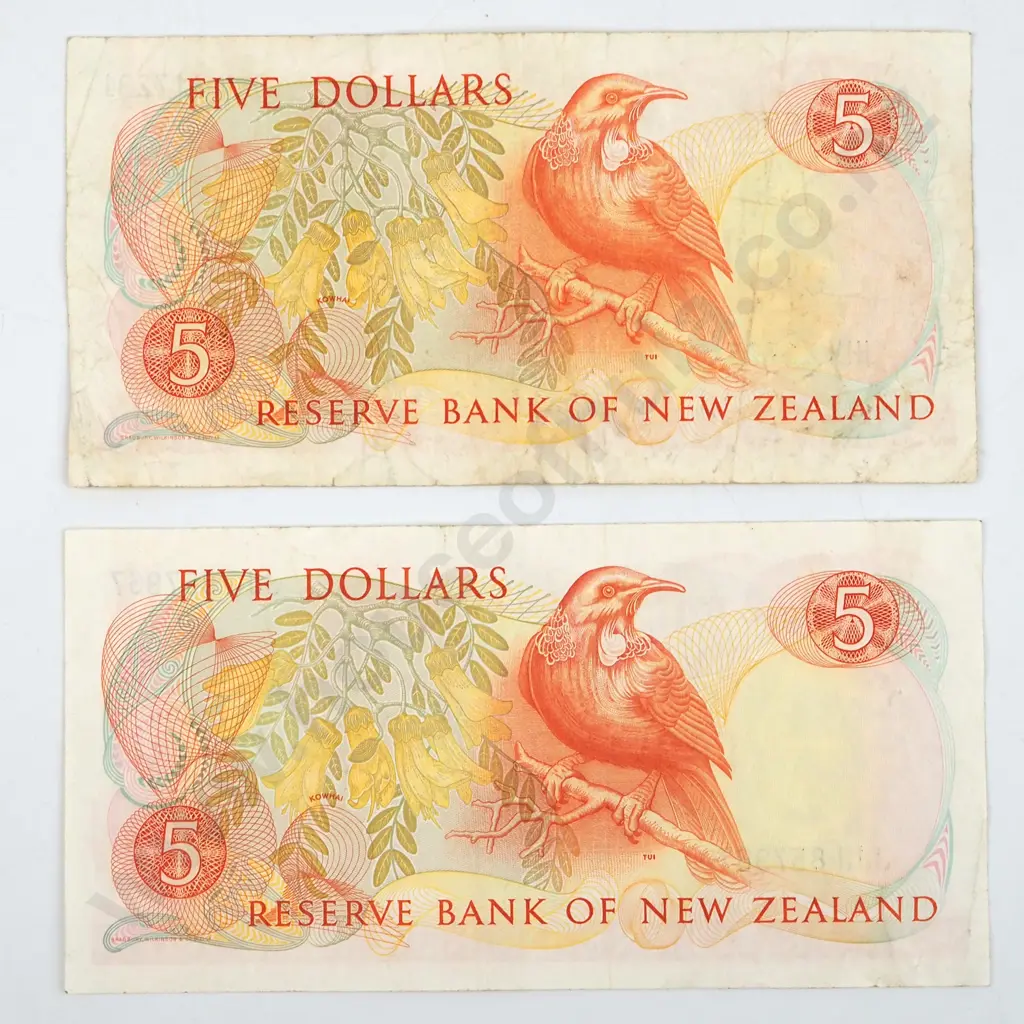 Two New Zealand Five Dollar Brash Banknotes  Image 1++