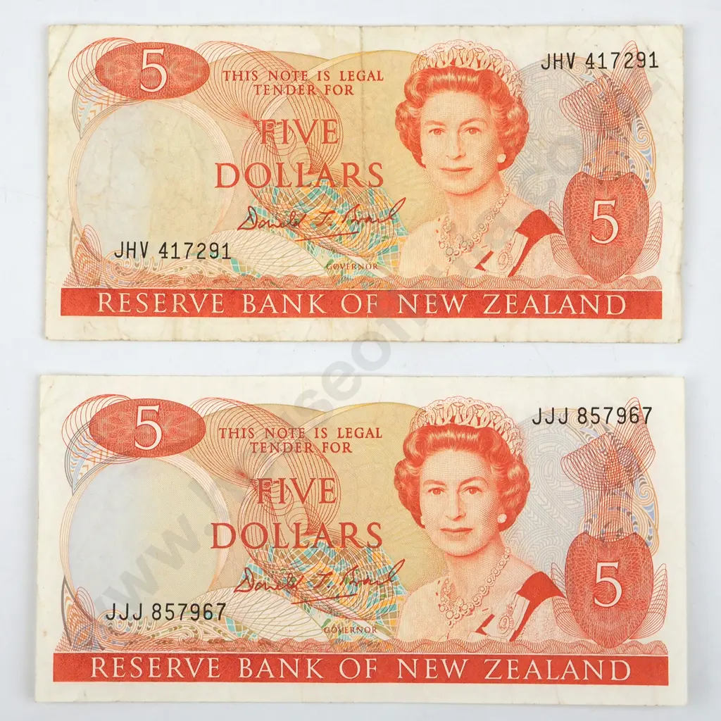 Two New Zealand Five Dollar Brash Banknotes  Image 1++