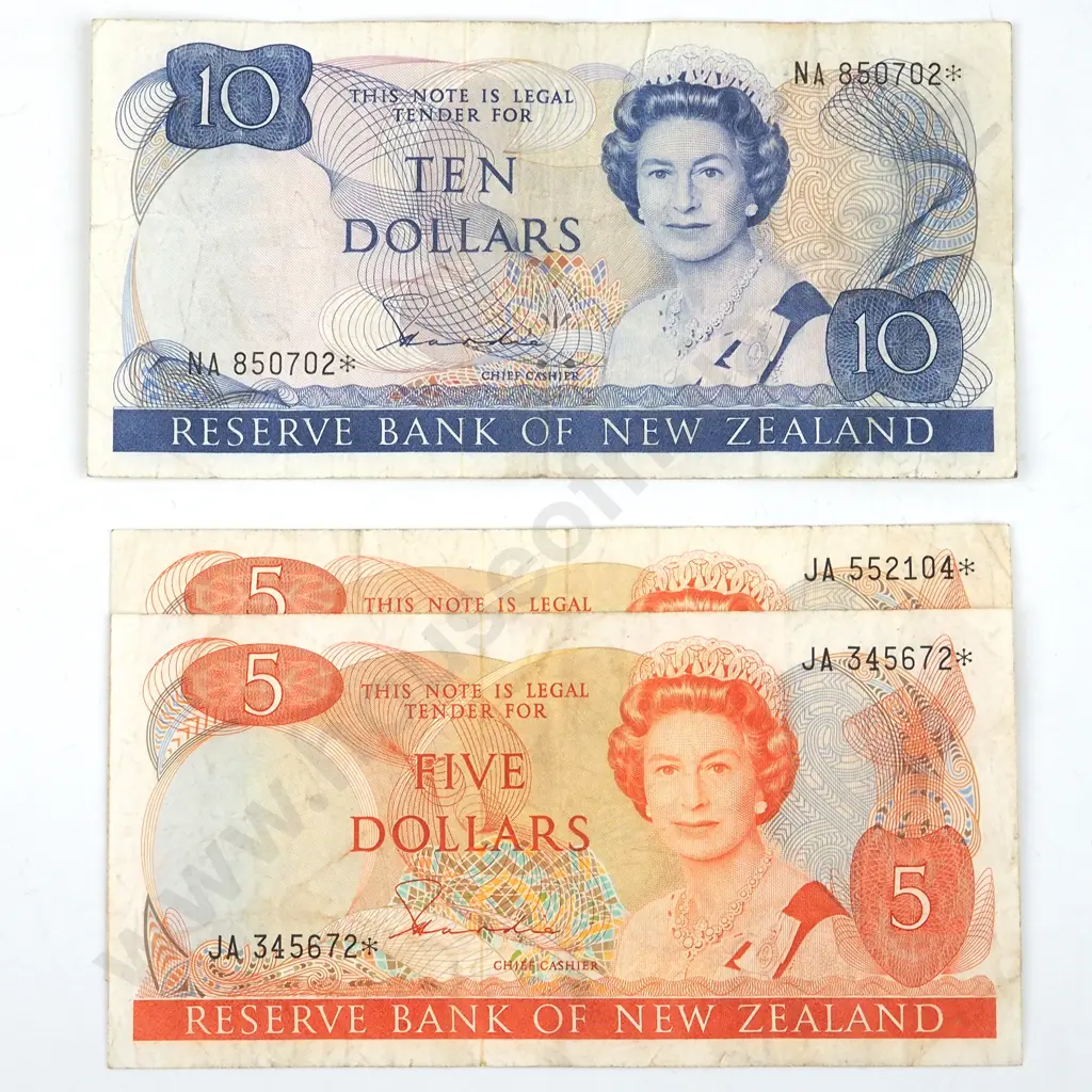 New Zealand Two Five Dollar Star Hardie & One Ten Dollar Hardie Star Banknote (Tear)  Image 1++