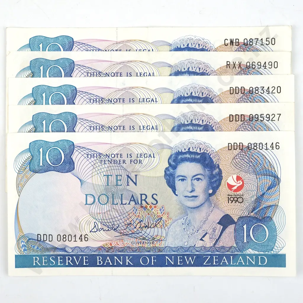 Five New Zealand Ten Dollar Brash Banknotes  Image 1++