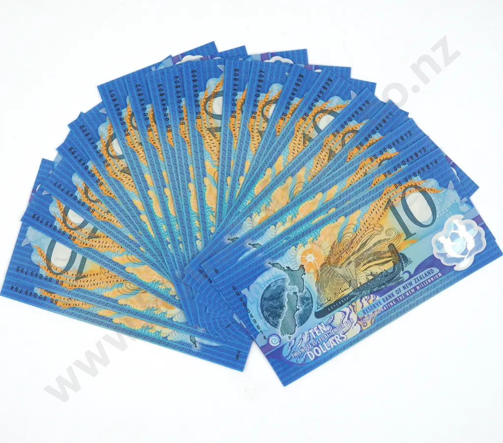 20 Consecutive New Zealand Ten Dollar Millennium Banknotes  Image 1++