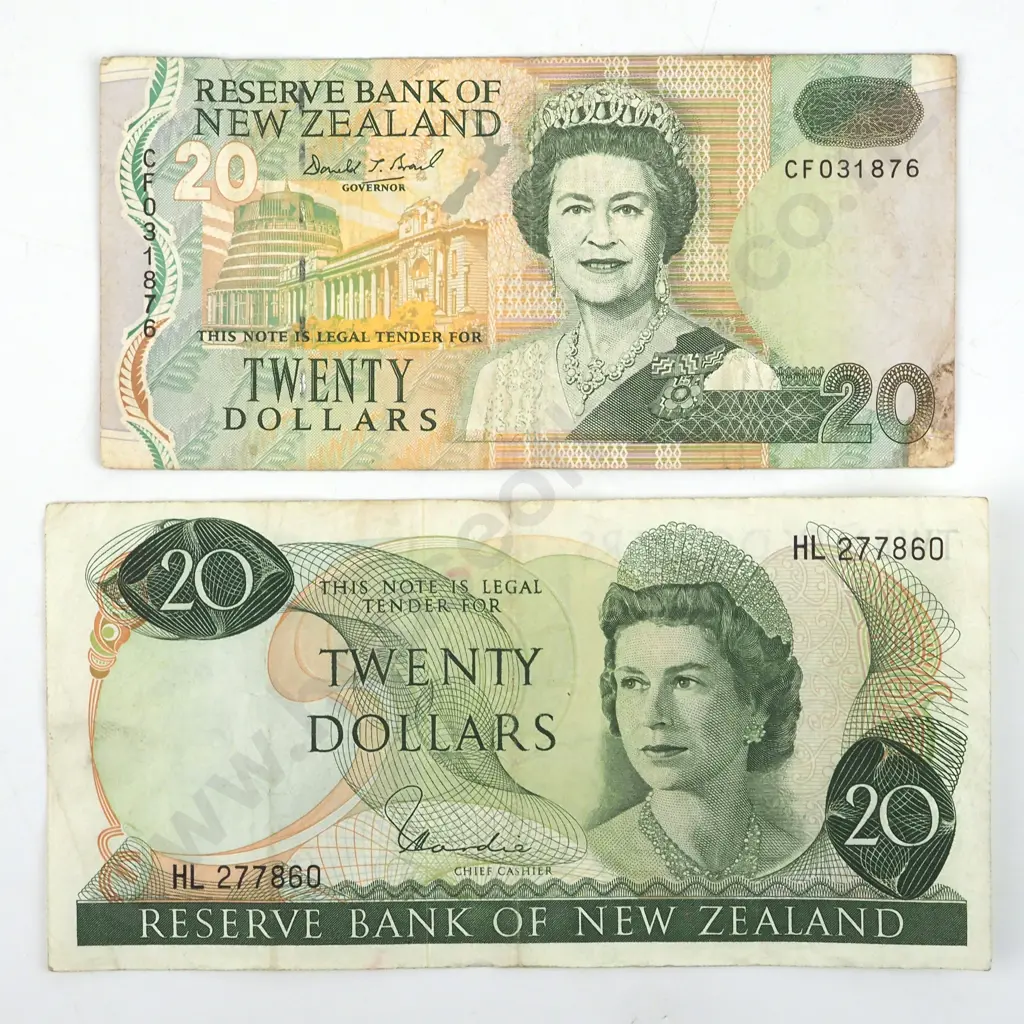 Two New Zealand 20 Dollar Banknotes - Hardie & Brash  Image 1++