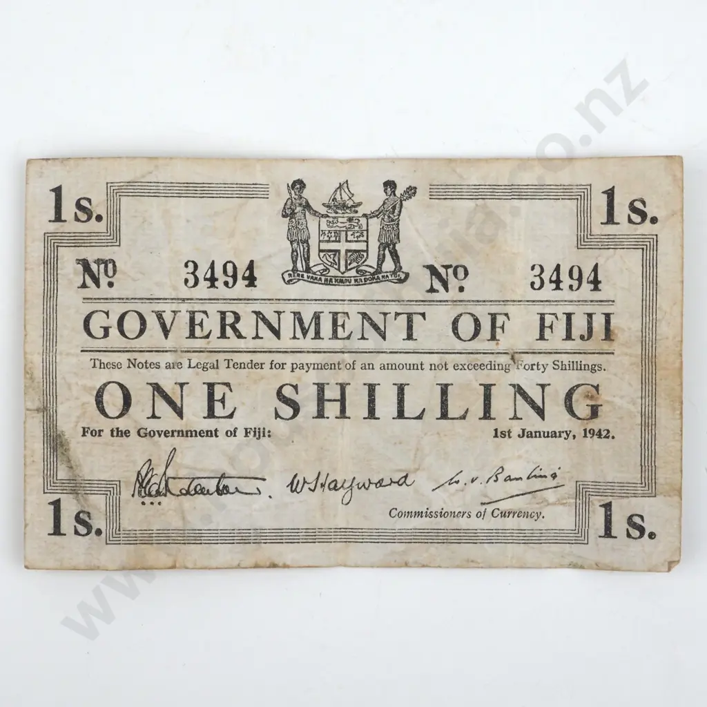 1942 Fiji One Shilling Banknote  Image 1++